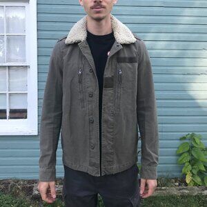 Sherpa Sheep Skin Collar Canvas Field Jacket